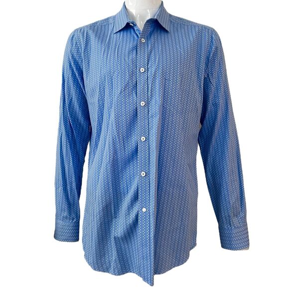 Robert Graham X Collection Shirt Men Size XL Blue White Dots Long Sleeve - Picture 1 of 6